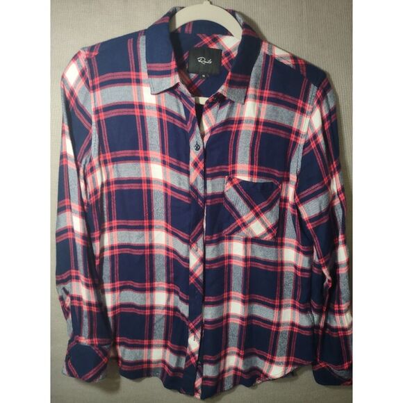 Rails Tops - Rails‎ Women's Long Sleeve Plaid Button Down Flannel Shirt SZ XS Blue Pink White